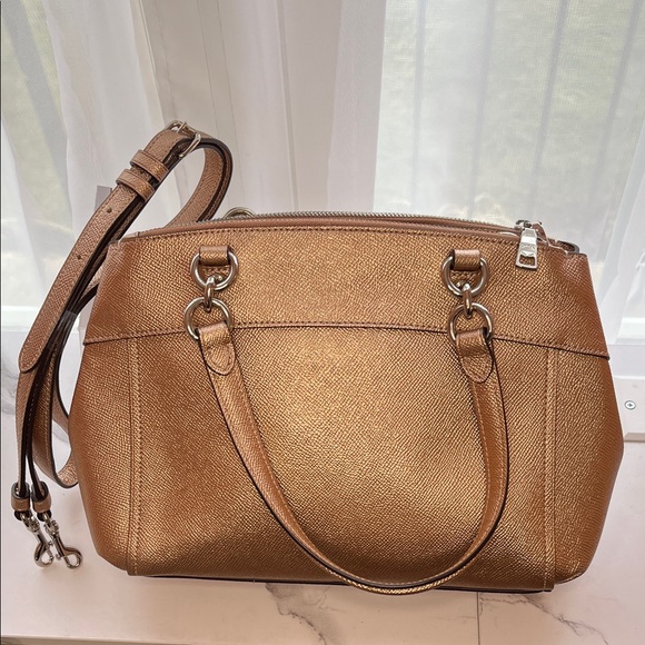 Coach Rose Gold Metallic Satchel Bag w/detachable, long Shoulder Strap - Picture 2 of 11
